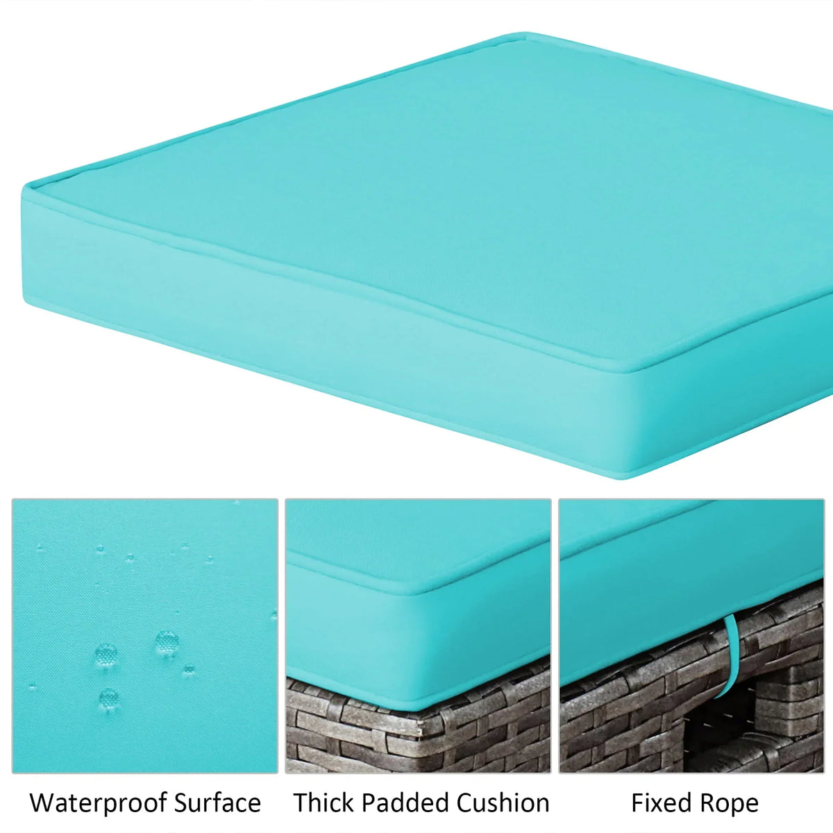 Nouveauté 2026 – Costway Ensemble de 2 poufs de patio rembourrés en rotin, repose-pieds et table turquoise
