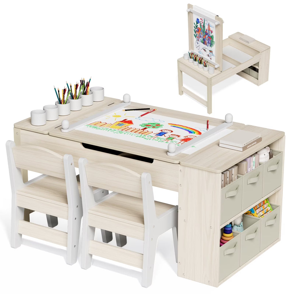 Nouveauté 2026 – Ensemble table et 2 chaises LAZY BUDDY pour enfants , chevalet 2 en 1 et table de bricolage pour tout-petits avec bacs de rangement, gobelets de peinture et rouleau de papier, idéal pour les enfants de 3 ans et plus