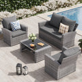 Nouveauté 2026 – Ensemble de mobilier de patio en résine tressée UDPATIO , ensemble de conversation d'extérieur 4 pièces, canapé de patio en rotin PE gris pour balcon, porche, jardin, gris