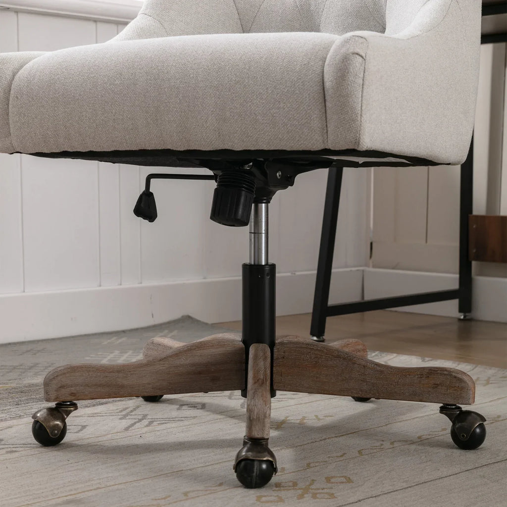 Nouveauté 2026 – Chaise de bureau pivotante à 360° , chaise de coiffeuse rembourrée avec base en bois massif et roulettes, hauteur réglable, idéale pour la chambre ou le salon, marron