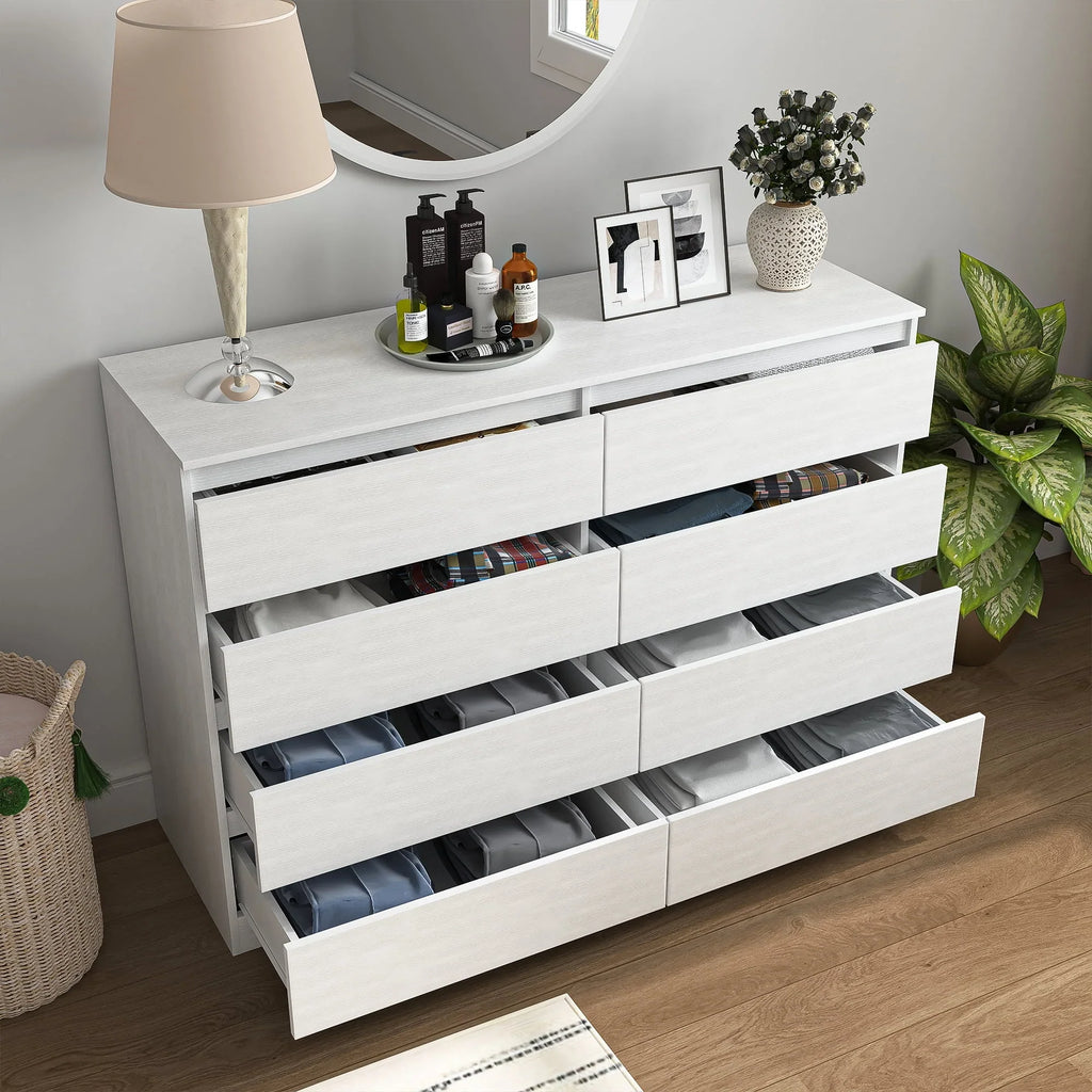 Nouveauté 2026 – Commode Resenkos moderne style milieu du siècle, 6 tiroirs, large, pour chambre à coucher, grise