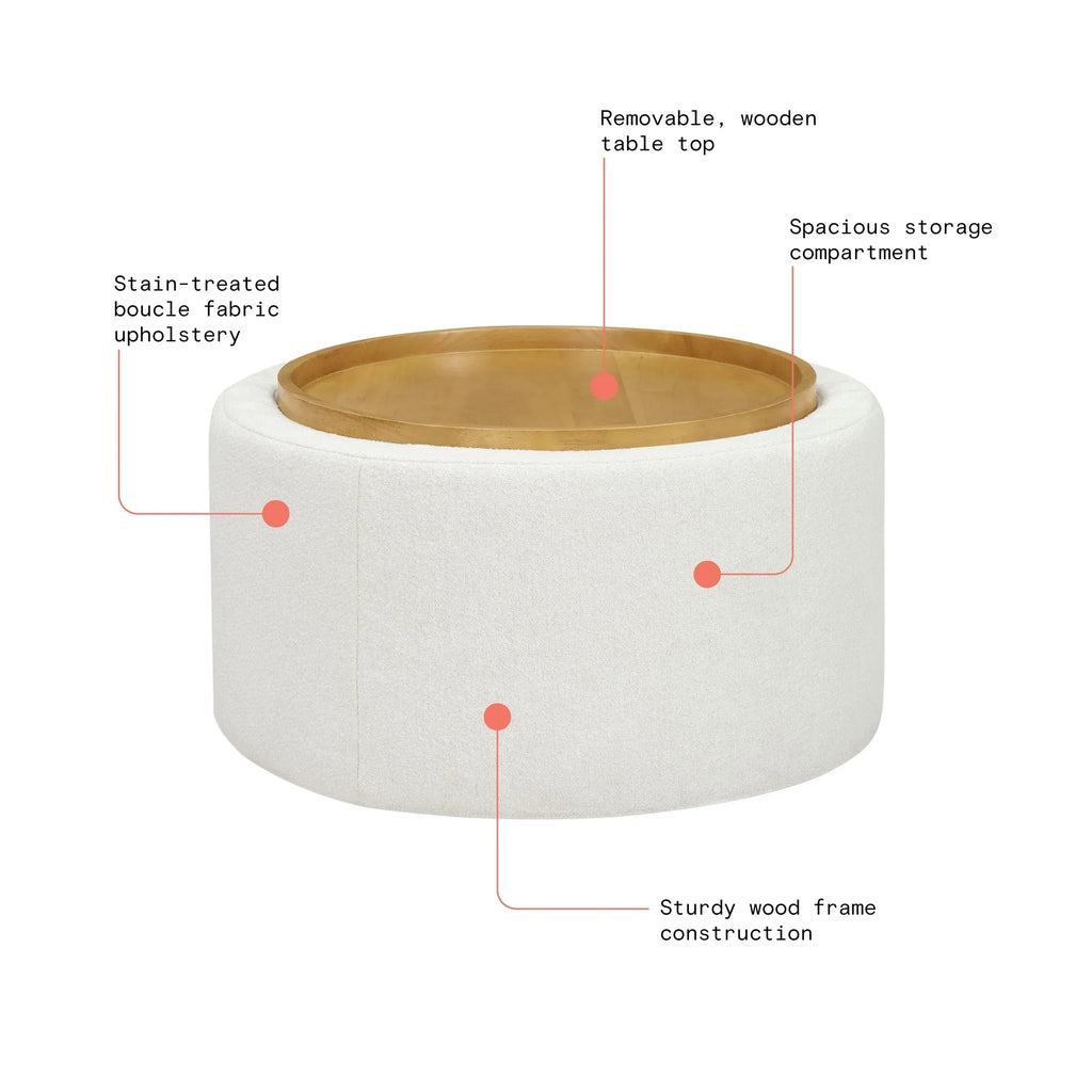 Nouveauté 2026 – Table basse Beautiful Drew Stowaway avec rangement, par Drew Barrymore, couleur crème
