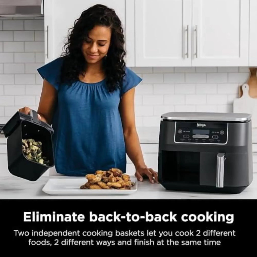 Nouveauté 2026 – Friteuse à air Ninja DZ201 Foodi 8 pintes 6-en-1 DualZone à 2 paniers avec 2 paniers de friture indépendants, fonctions Match Cook et Smart Finish pour rôtir, griller, déshydrater et plus encore pour des repas rapides et faciles, gri