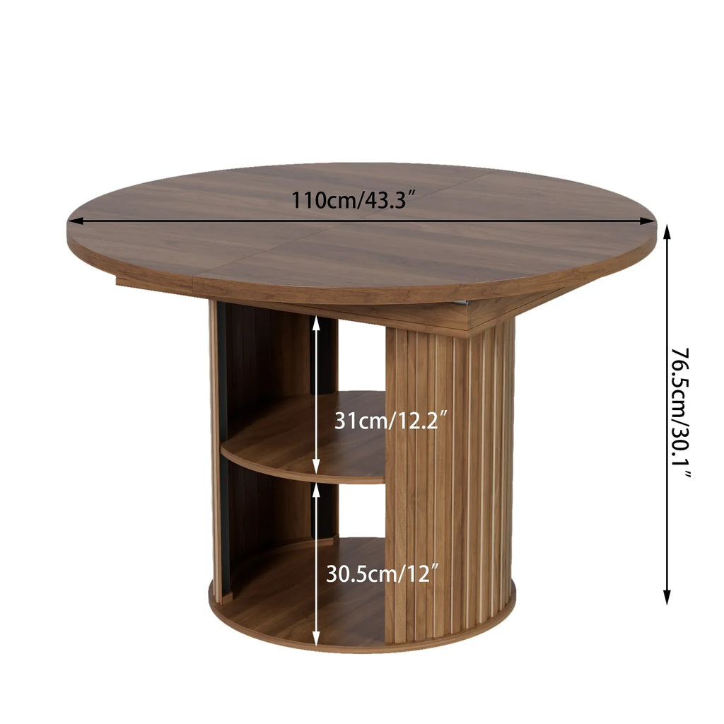 Nouveauté 2026 – Table de salle à manger extensible pour 4 à 6 personnes, table de cuisine ronde avec étagère de rangement, tables de salle à manger ovales pour salon (noyer