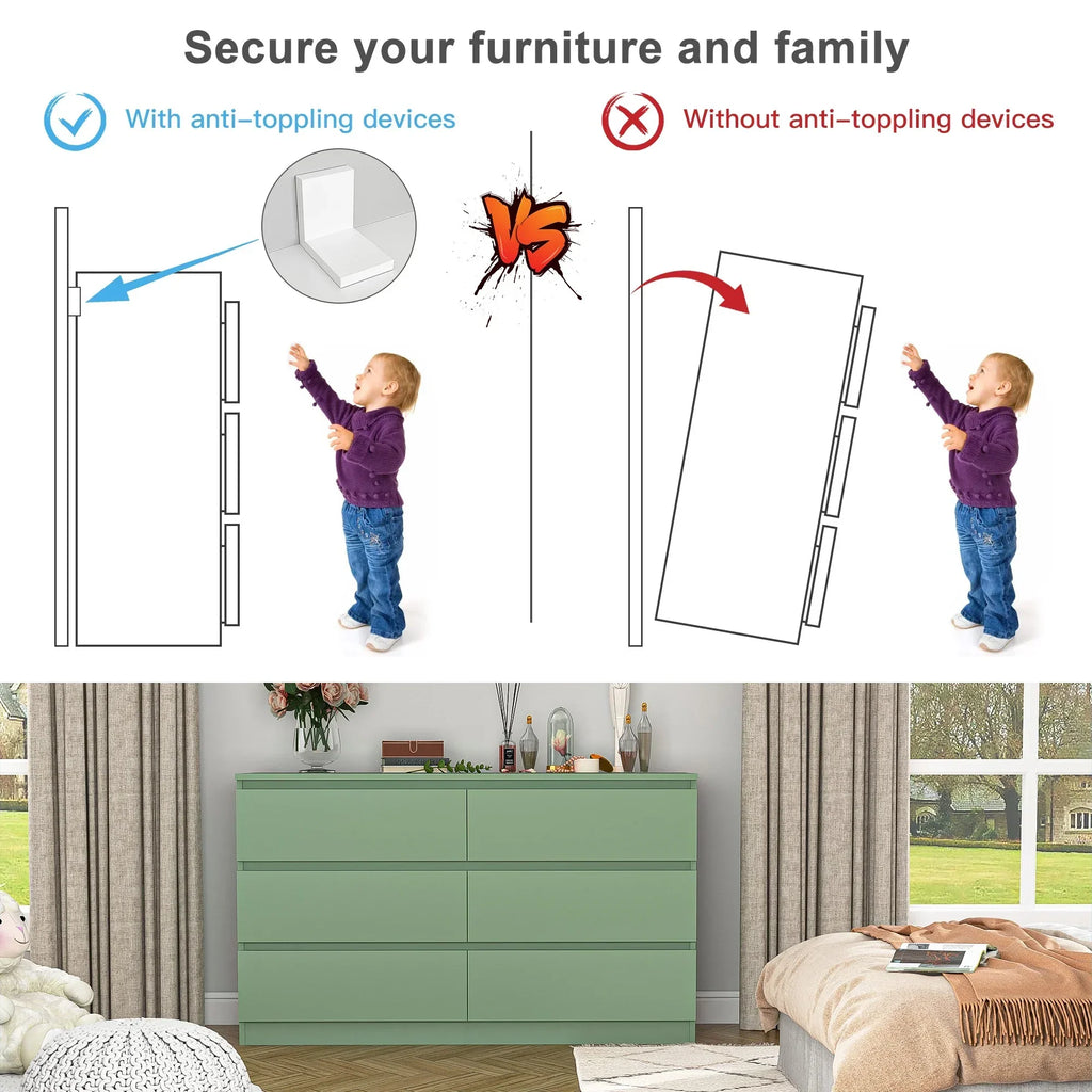 Nouveauté 2026 – Commode Resenkos moderne style milieu du siècle, 6 tiroirs, large, pour chambre à coucher, grise