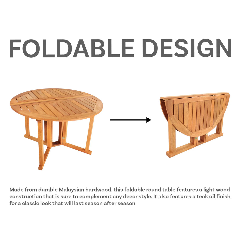 Nouveauté 2026 – Table de salle à manger d'extérieur Sunnydaze 47,25" en bois dur malaisien à abattants