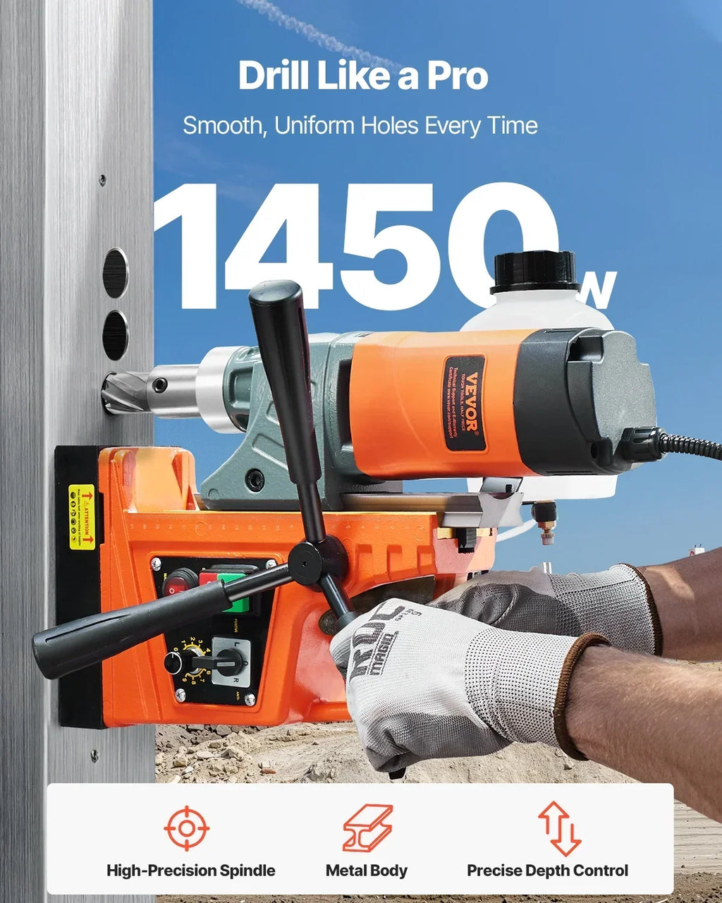 Nouveauté 2026 – Perceuse magnétique VEVOR , moteur de 1450 W, diamètre d'alésage de 50 mm, force de 1808 kgf, perceuse magnétique électrique portable, avec 6 forets à carottage, vitesse variable, machine à percer les surfaces métalliques, pour le br
