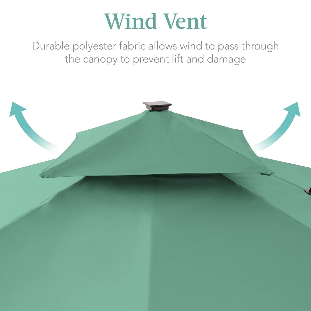 Nouveauté 2026 – Parasol de terrasse carré déporté à deux niveaux, 3 x 3 m, à éclairage solaire LED, avec base incluse (Best Choice Products, ) - Beige