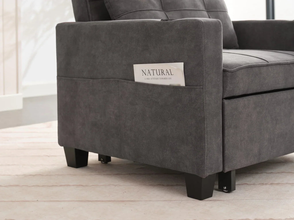 Nouveauté 2026 – Canapé-lit futon convertible , fauteuil-lit multifonctionnel 3 en 1 avec ports USB, dossier inclinable réglable, idéal pour les petits espaces (salon, chambre), revêtement en tissu technique, gris foncé