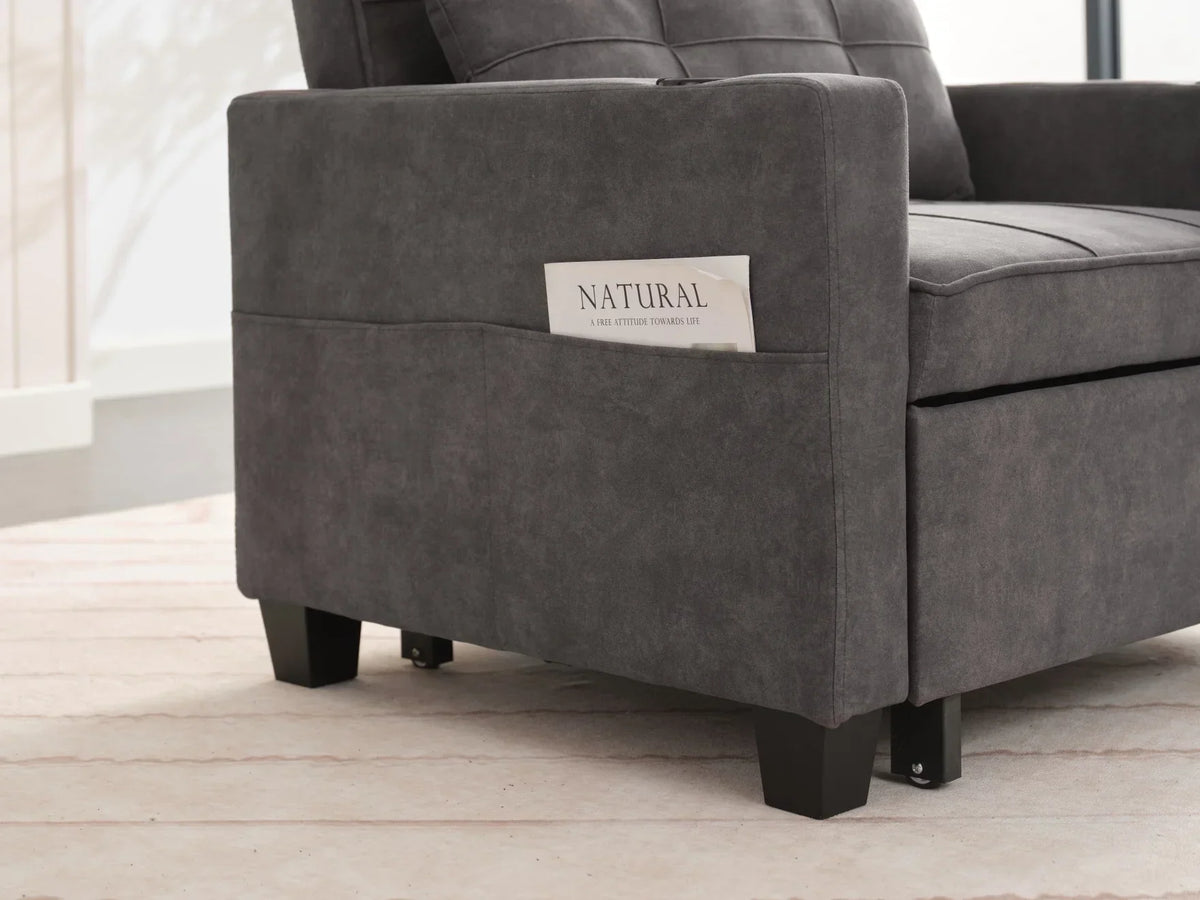 Nouveauté 2026 – Canapé-lit futon convertible , fauteuil-lit multifonctionnel 3 en 1 avec ports USB, dossier inclinable réglable, idéal pour les petits espaces (salon, chambre), revêtement en tissu technique, gris foncé