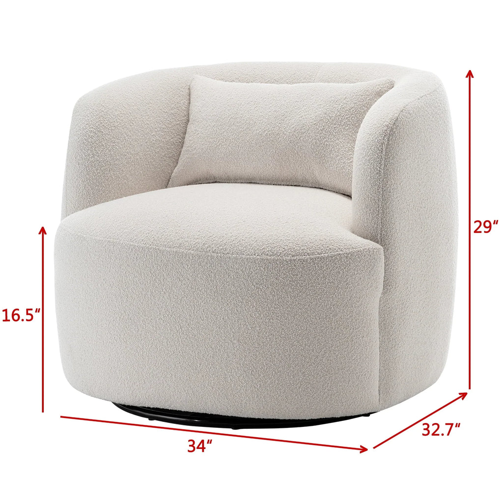 Nouveauté 2026 – Fauteuil pivotant rond 34" en bouclette de 86 cm de large, sans assemblage, avec coussin décoratif, idéal pour le salon et la chambre, couleur taupe