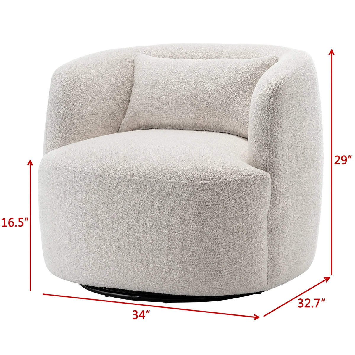 Nouveauté 2026 – Fauteuil pivotant rond 34" en bouclette de 86 cm de large, sans assemblage, avec coussin décoratif, idéal pour le salon et la chambre, couleur taupe