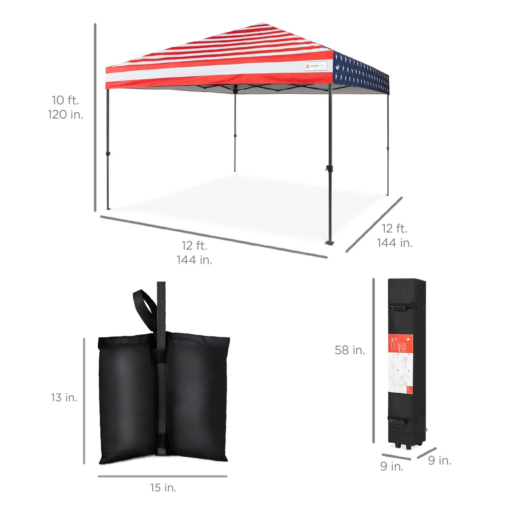 Nouveauté 2026 – Best Choice Products 3,66 m x 3,66 m - Abri pliant facile à monter avec installation en un clic, sac à roulettes et 4 sacs de lestage - Bleu marine