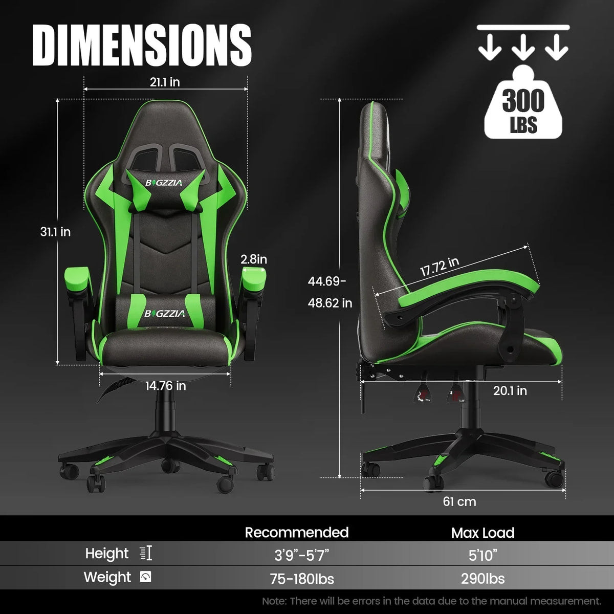 Nouveauté 2026 – Chaise de jeu Bigzzia , chaise de bureau ergonomique avec appui-tête et soutien lombaire réglables en hauteur, pour adultes et adolescents, noir et blanc