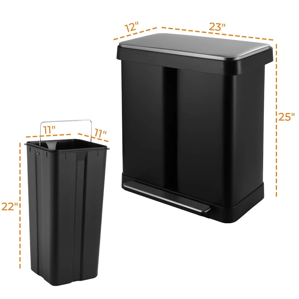 Nouveauté 2026 – Poubelle double Arlopu de 60 litres (16 gallons), en acier inoxydable, avec couvercle à fermeture amortie, pour la maison ou le bureau