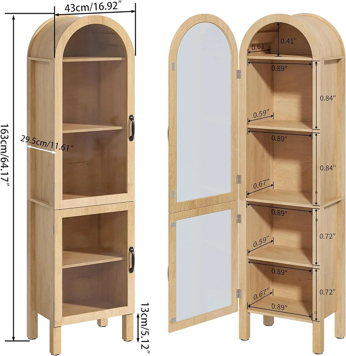 Nouveauté 2026 – Vitrine de rangement haute cintrée Fiogmub , armoire de garde-manger cintrée avec portes, portes en verre acrylique