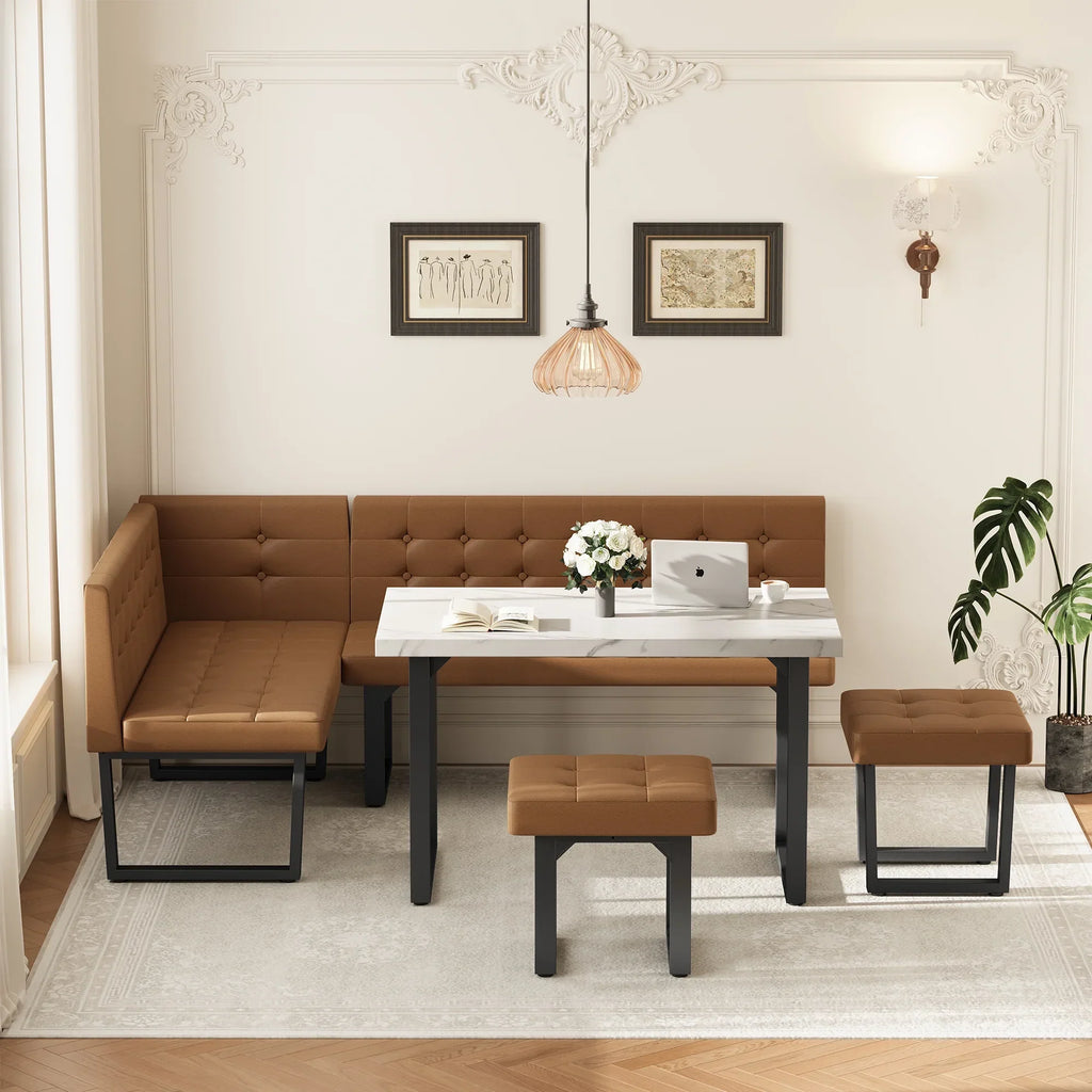 Nouveauté 2026 – Ensemble de salle à manger d'angle 5 pièces Brafab avec table et banc, style moderne, avec banquette rembourrée grise