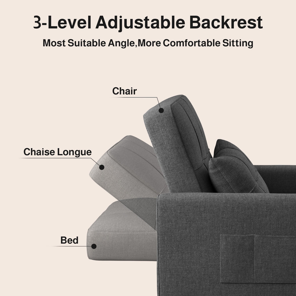 Nouveauté 2026 – Canapé-lit convertible 3 en 1 Lofka avec rangement, dossier réglable et fonction gigogne - Fauteuil-lit idéal pour les petits espaces et les appartements, gris foncé