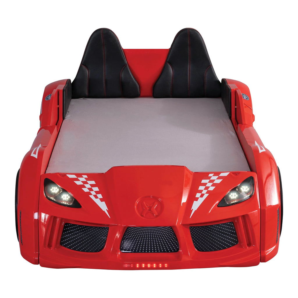 Nouveauté 2026 – Lit double en plastique pour enfants Dash Kids, motif voiture de course, avec LED et son, blanc, Furniture of America