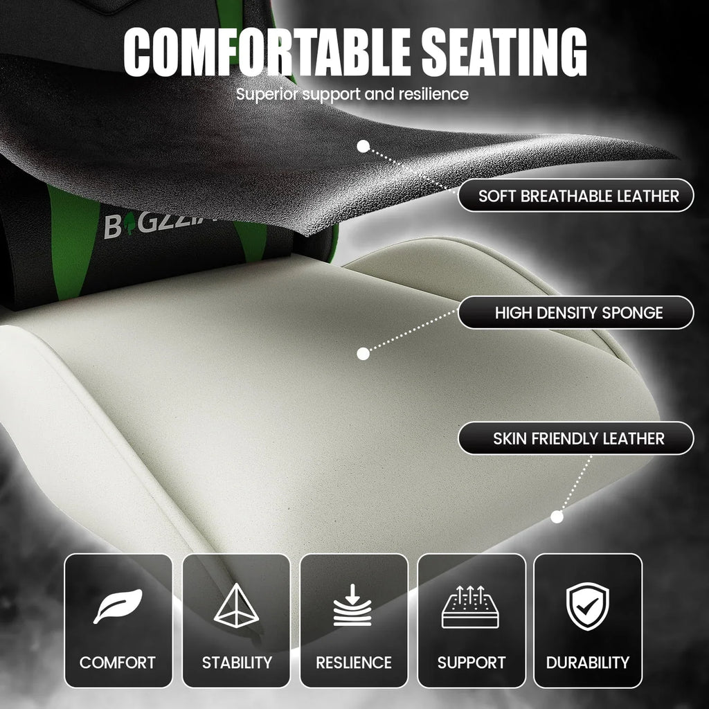 Nouveauté 2026 – Chaise de jeu Bigzzia , chaise de bureau ergonomique avec appui-tête et soutien lombaire réglables en hauteur, pour adultes et adolescents, noir et blanc