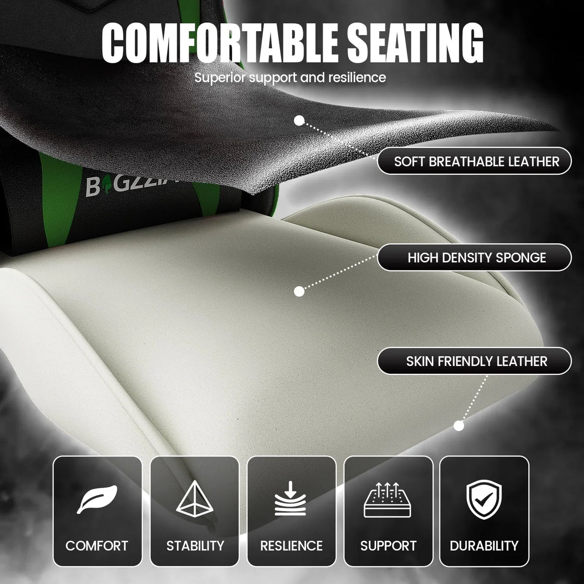 Nouveauté 2026 – Chaise de jeu Bigzzia , chaise de bureau ergonomique avec appui-tête et soutien lombaire réglables en hauteur, pour adultes et adolescents, noir et blanc