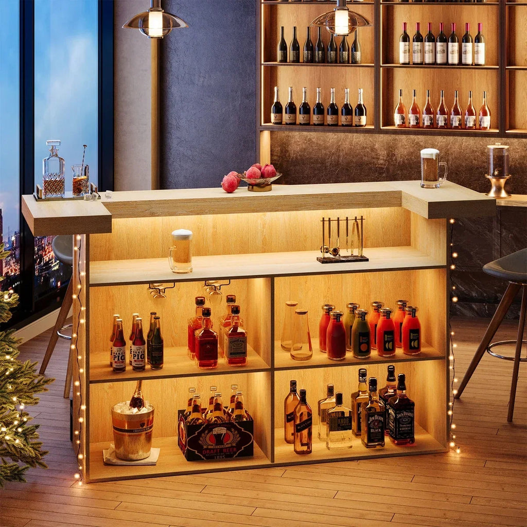Nouveauté 2026 – Table de bar à 4 niveaux Tribesigns , grand meuble bar de 180 cm avec porte-verres à vin et repose-pieds noir, pour cuisine, salle à manger, salon, pub, marron rustique