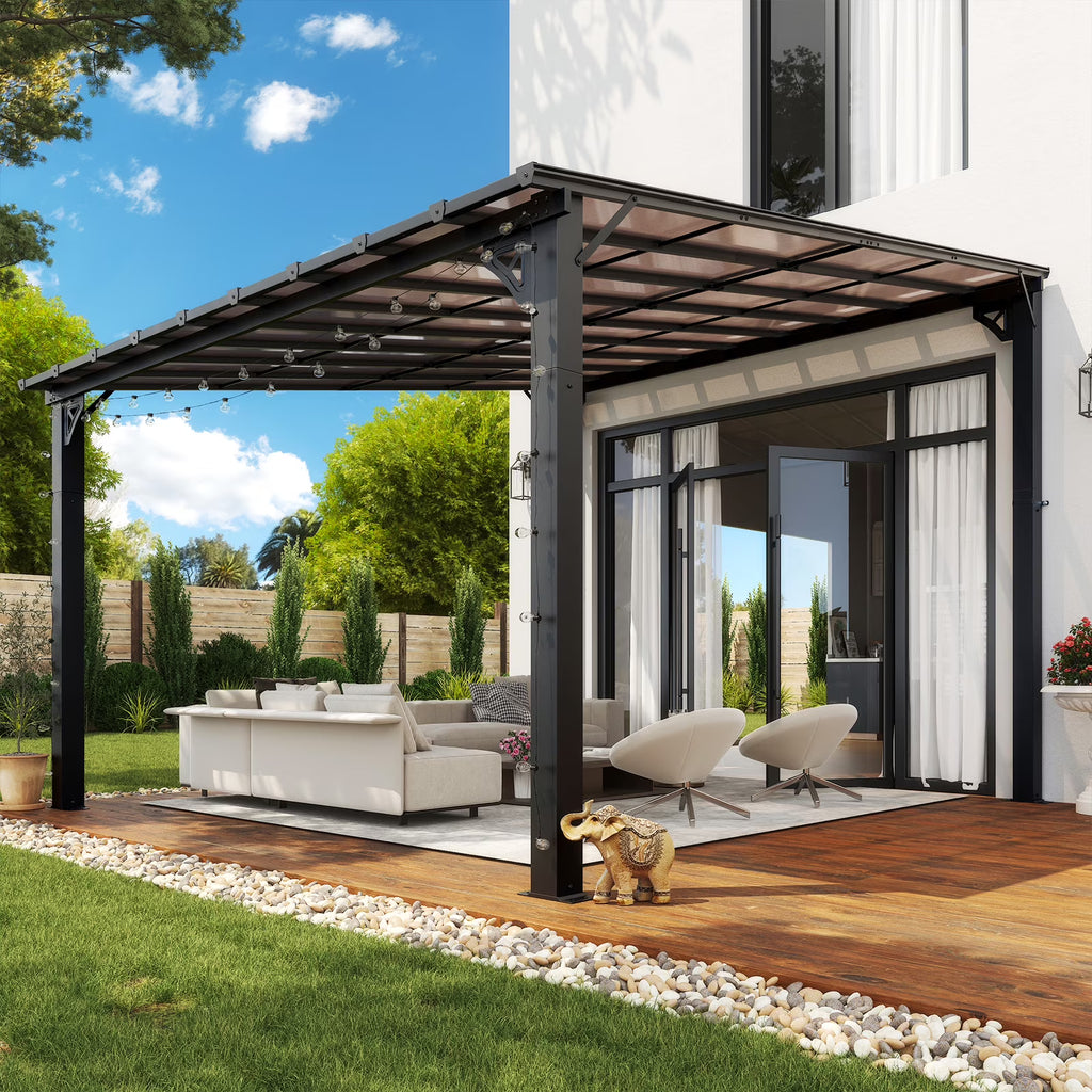 Nouveauté 2026 – Gazebo Aoxun de 2,4 m x 1,5 m pour patio, pergola avec toit incliné, grand auvent mural robuste pour barbecue, idéal pour jardin, terrasse ou patio