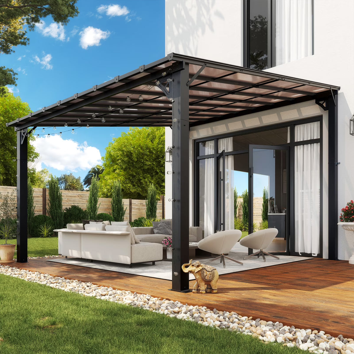 Nouveauté 2026 – Gazebo Aoxun de 2,4 m x 1,5 m pour patio, pergola avec toit incliné, grand auvent mural robuste pour barbecue, idéal pour jardin, terrasse ou patio