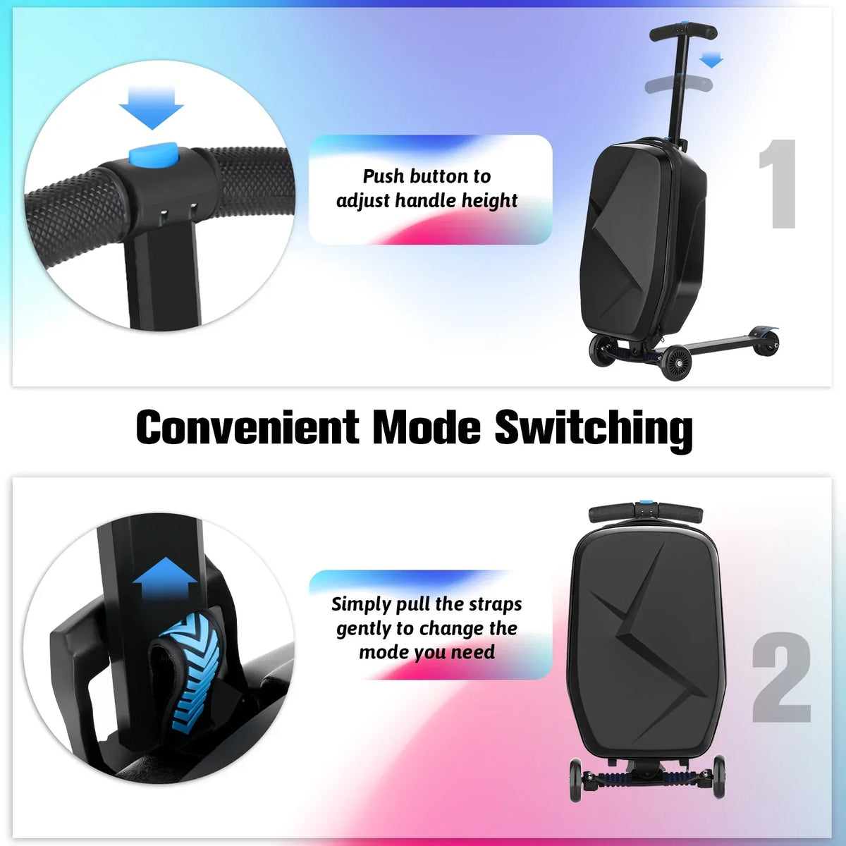 Nouveauté 2026 – Valise-trottinette Advwin pour enfants et adultes, valise rigide à roulettes pour enfants de 4 à 15 ans, multifonctionnelle, légère et pliable, avec roulettes, rose
