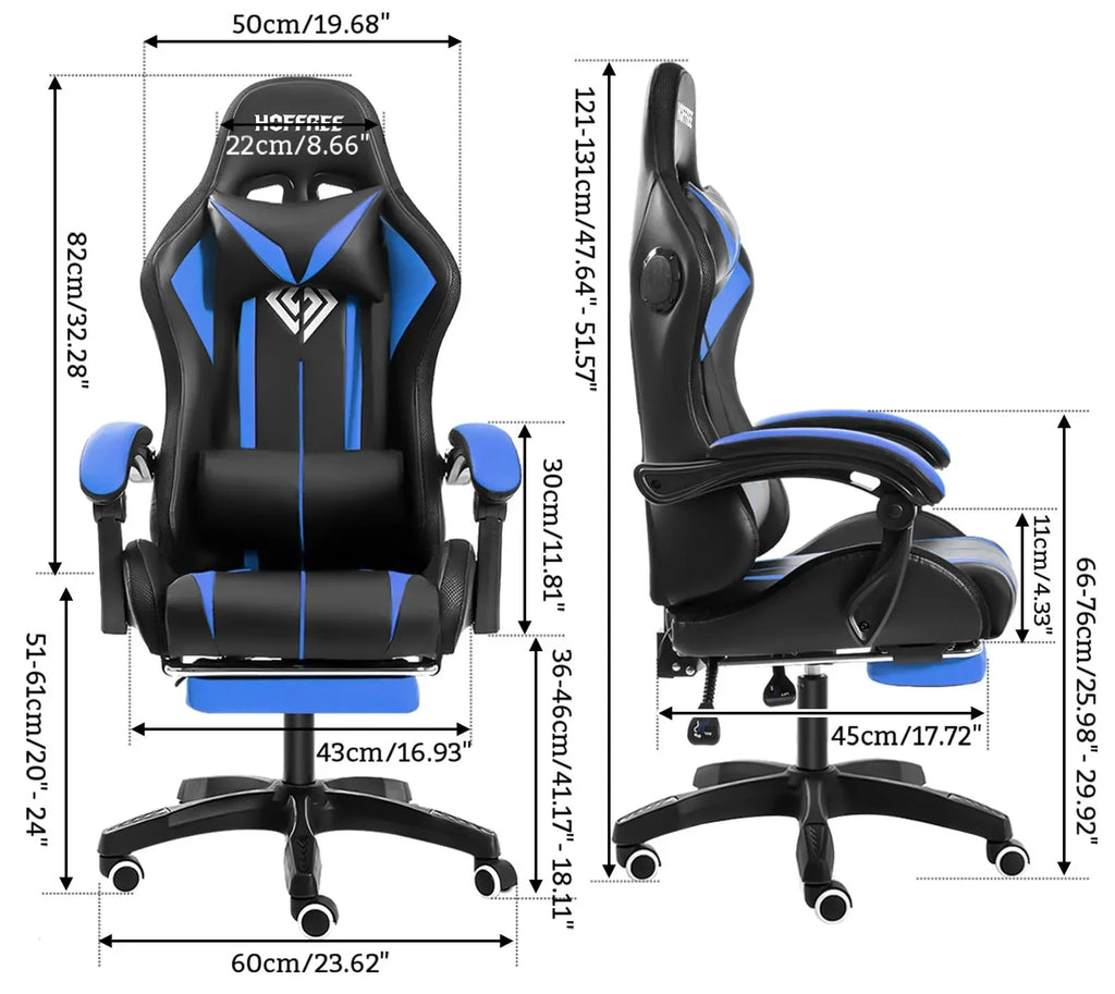 Nouveauté 2026 – Fauteuil de jeu RGB avec haut-parleurs, massage, éclairage LED et repose-pieds, dossier haut, bleu et noir, pour adultes