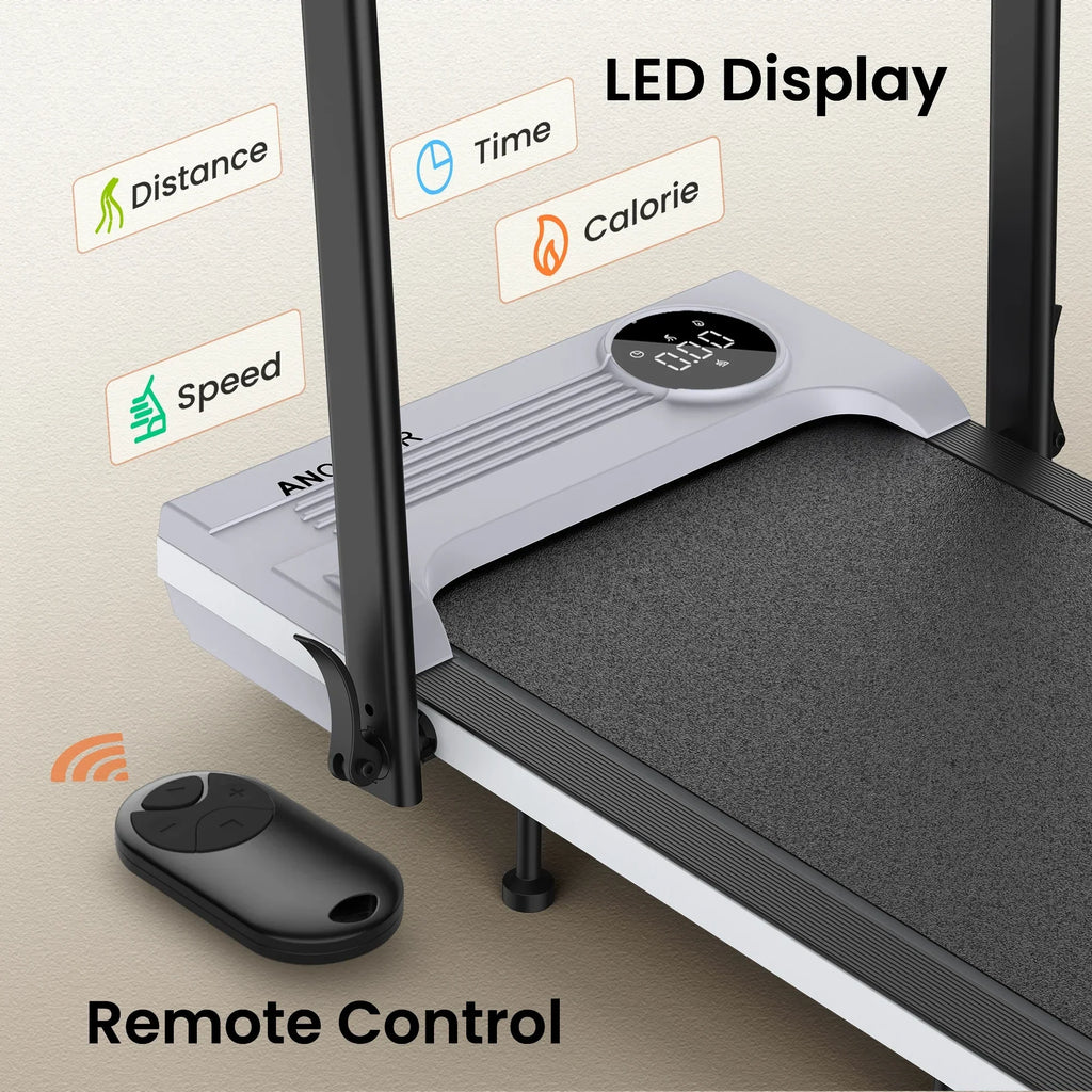 Nouveauté 2026 – Tapis de marche pliable et portable ANCHEER , capacité de 136 kg (300 lb), vitesse de 12 km/h (7,5 mi/h), à placer sous un bureau, avec télécommande et écran LED, 2 en 1, pour la maison, le bureau ou l'exercice (rose