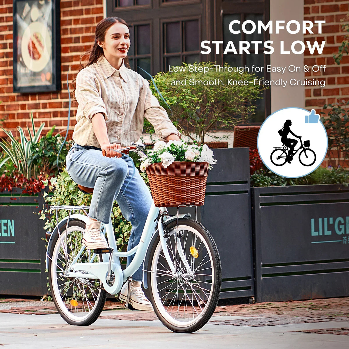 Nouveauté 2026 – Vélo confort femme Viribus , 24 pouces, style cruiser plage et ville, avec panier, blanc