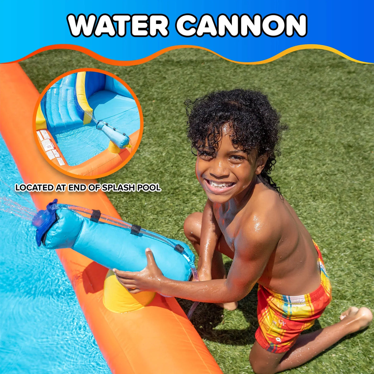 Nouveauté 2026 – Toboggan aquatique gonflable Sportspower® Big Wave II avec mur d'escalade et pataugeoire, 3-8 ans, ultra-résistant, certifié ASTM, garantie à vie sur le souffleur inclus