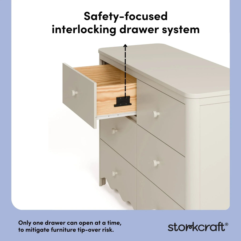 Nouveauté 2026 – Commode pour chambre d'enfant Storkcraft Casablanca 6 tiroirs, couleur sauge