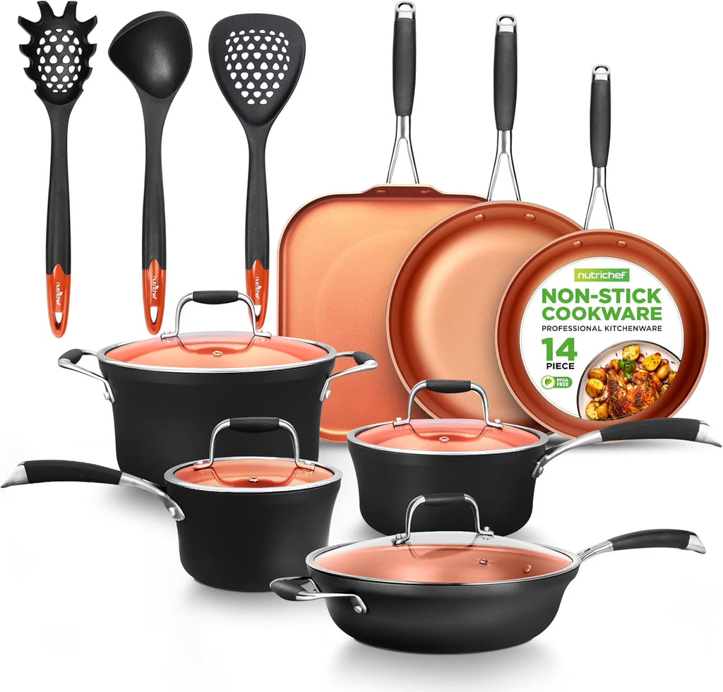 Nouveauté 2026 – Ensemble de cuisine 54 pièces – Ensemble complet de casseroles et poêles en céramique antiadhésive avec ustensiles, moules à pâtisserie et couteaux, compatible gaz, électrique et induction, rose poudré – Indispensables pour la cuisin