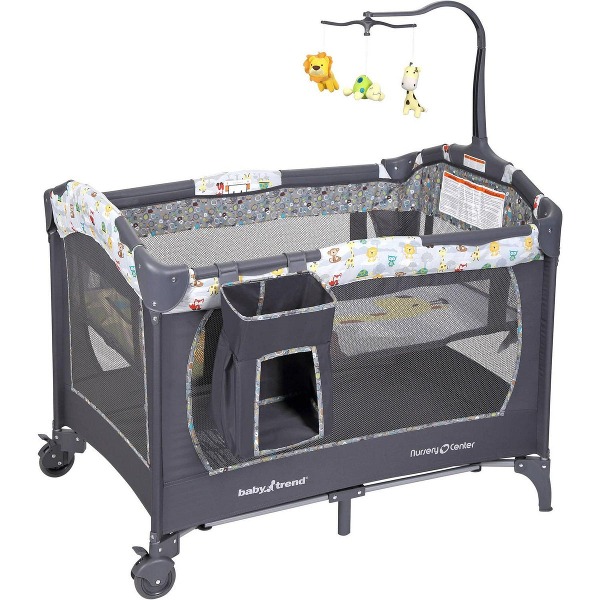 Nouveauté 2026 – Parc pour bébé Baby Trend avec mobile de jouets. Gris Tanzanie