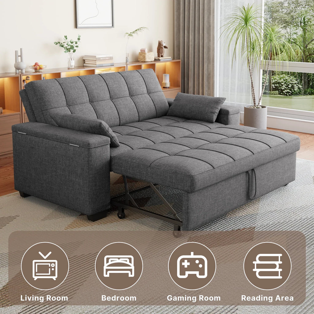 Nouveauté 2026 – Canapé-lit convertible 3 en 1 Lofka avec rangement, dossier réglable et fonction gigogne - Fauteuil-lit idéal pour les petits espaces et les appartements, gris foncé