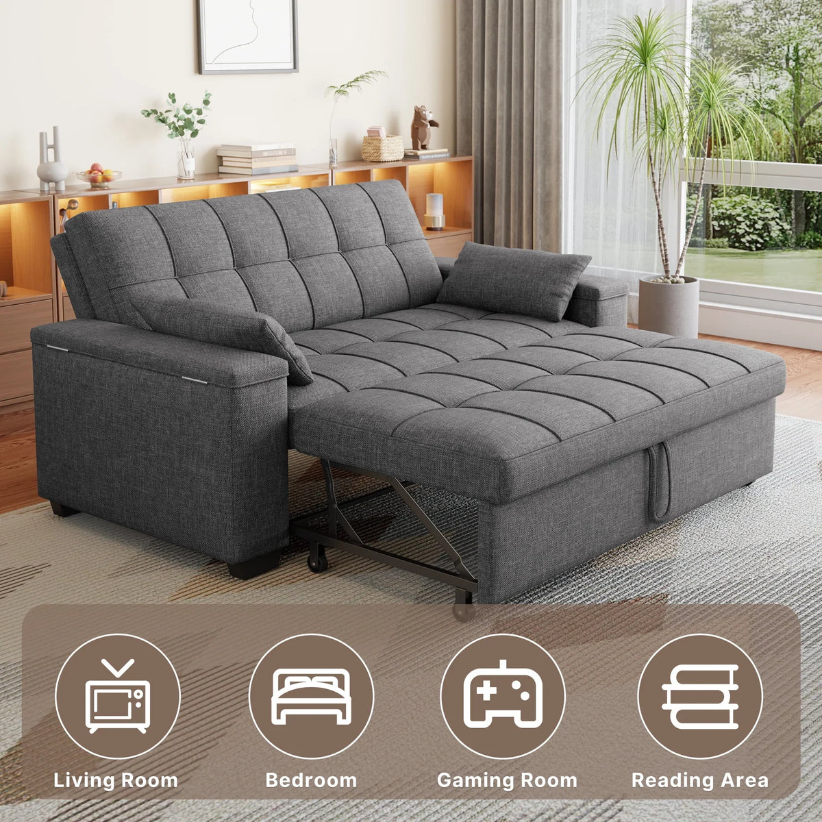 Nouveauté 2026 – Canapé-lit convertible 3 en 1 Lofka avec rangement, dossier réglable et fonction gigogne - Fauteuil-lit idéal pour les petits espaces et les appartements, gris foncé