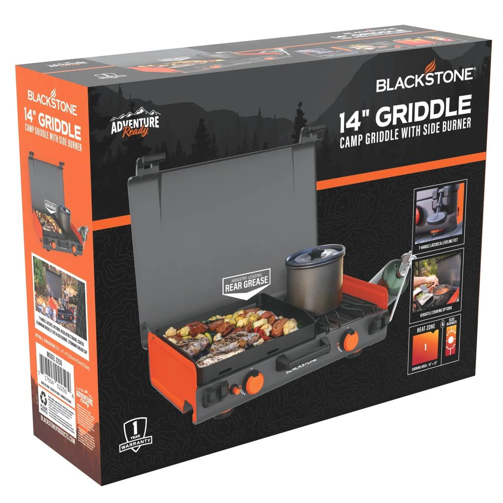 Nouveauté 2026 – Plaque de cuisson au propane Blackstone Adventure Ready 12" x 14" avec brûleur latéral