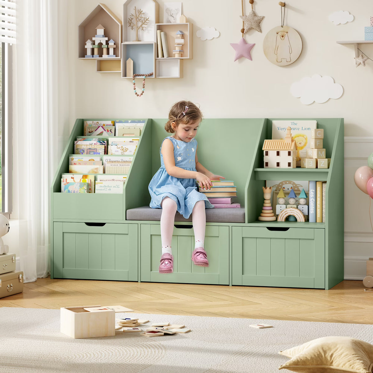 Nouveauté 2026 – Bibliothèque pour enfants Homfa avec coin lecture et 3 tiroirs amovibles, bibliothèque à 2 cubes avec étagères à livres à 4 niveaux, rangement pour jouets et jouets, idéale pour la chambre ou la salle de jeux, blanche