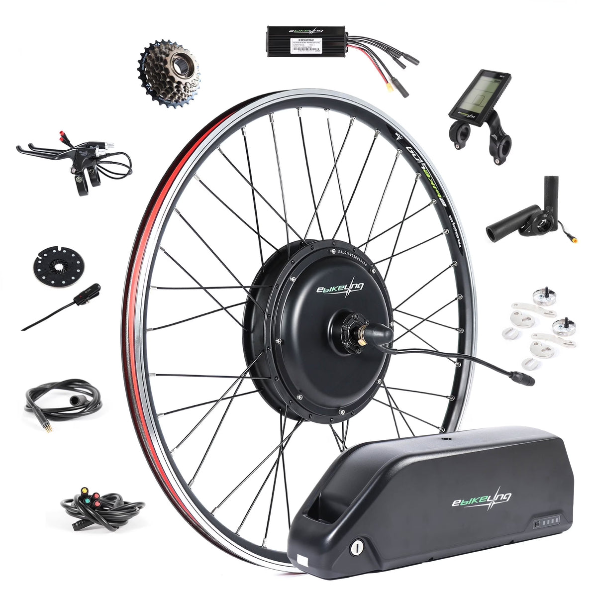 Nouveauté 2026 – Kit de conversion pour vélo électrique eBikeling (48 V 1500 W / 52 V 19,2 Ah) avec porte-bagages arrière et batterie 700C | Kit d'extension pour vélo électrique étanche offrant des performances améliorées