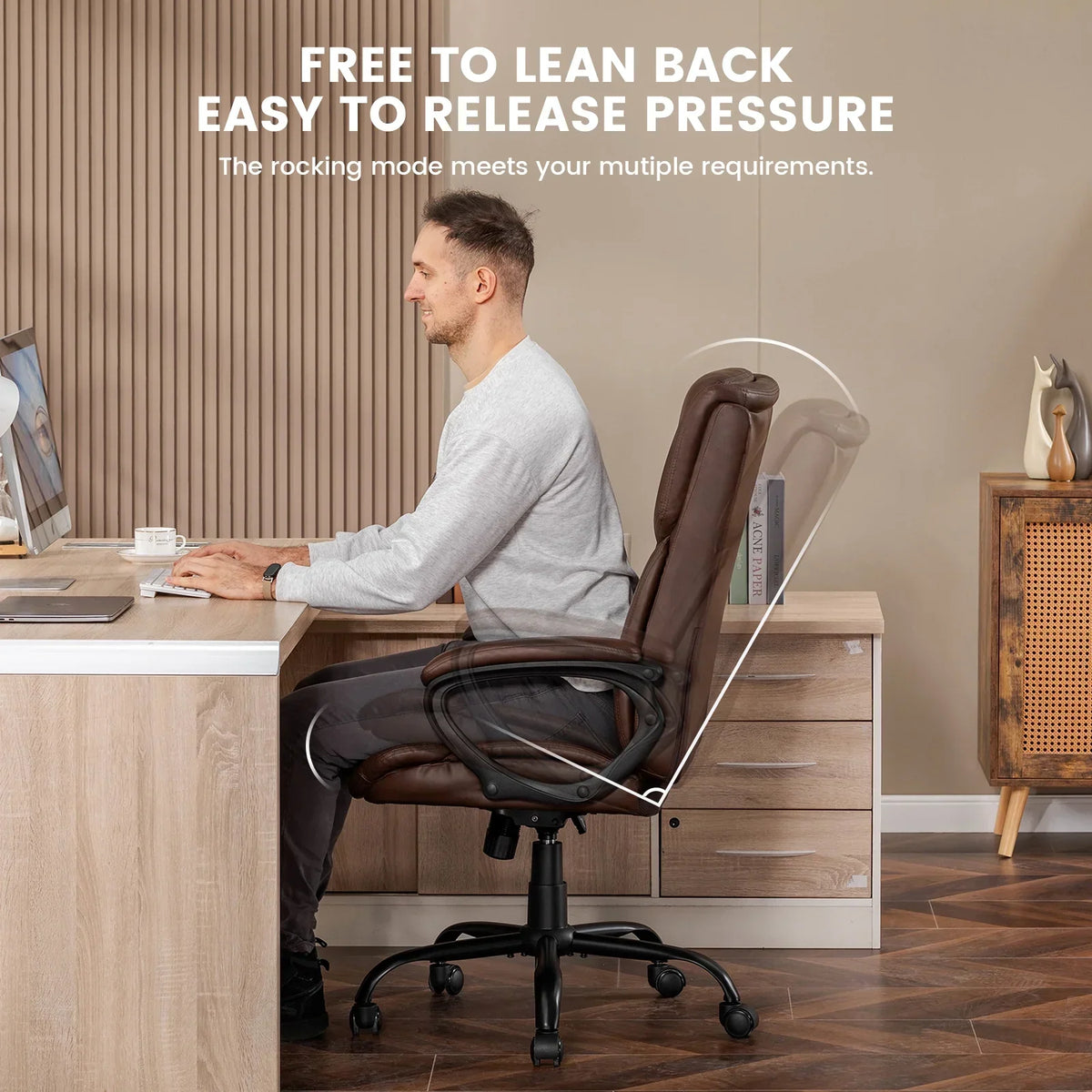 Nouveauté 2026 – Fauteuil de bureau ergonomique Mainstays Executive à dossier haut en cuir noir