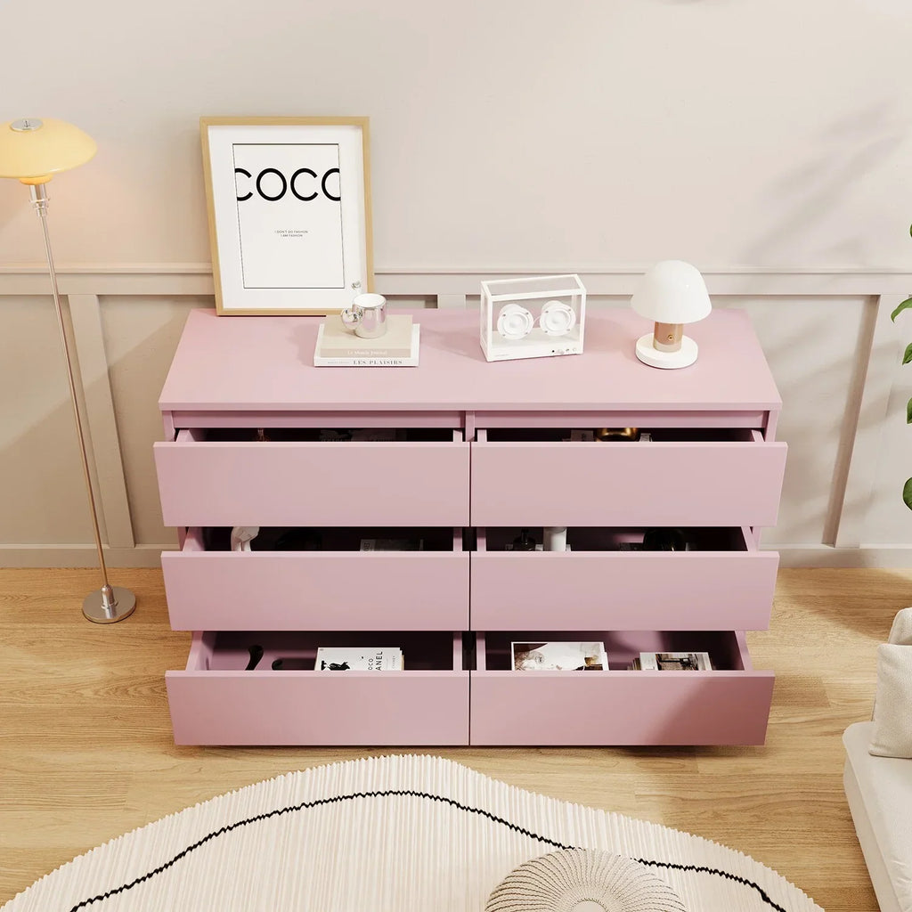 Nouveauté 2026 – Commode Resenkos moderne style milieu du siècle, 6 tiroirs, large, pour chambre à coucher, grise