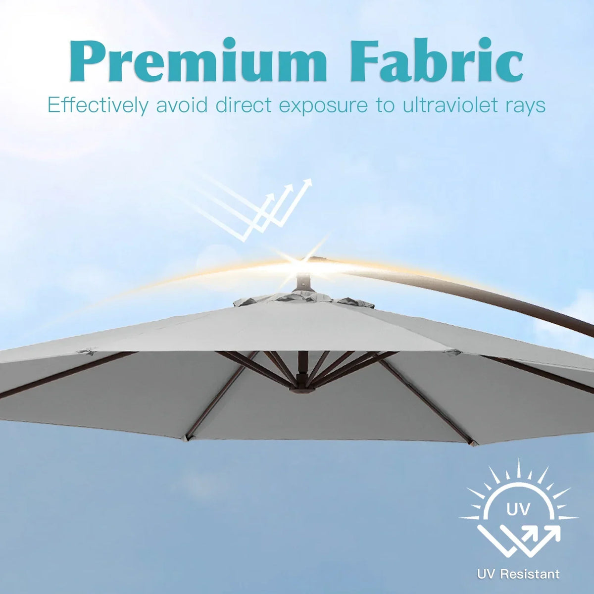 Nouveauté 2026 – Parasol déporté suspendu JUSTLET de 3 m (10 pi) robuste avec base en 4 pièces incluse, beige