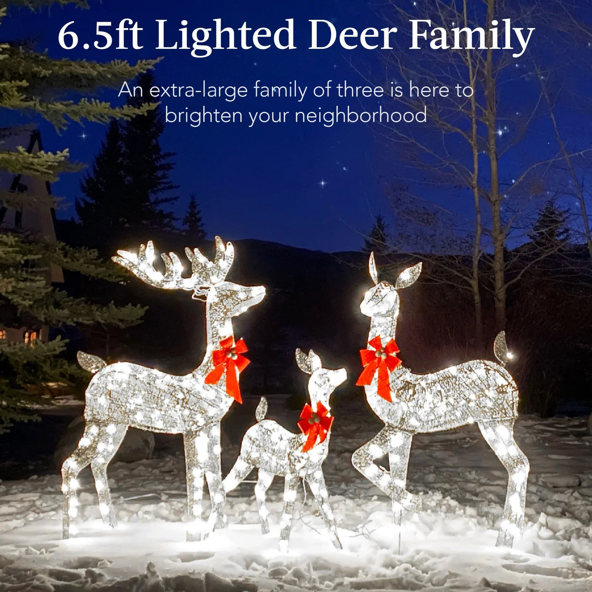 Nouveauté 2026 – Décoration de jardin extérieure Best Choice Products : cerfs lumineux de Noël en 3 pièces, 2 m (6,5 pi), avec 385 lumières DEL et piquets – Or