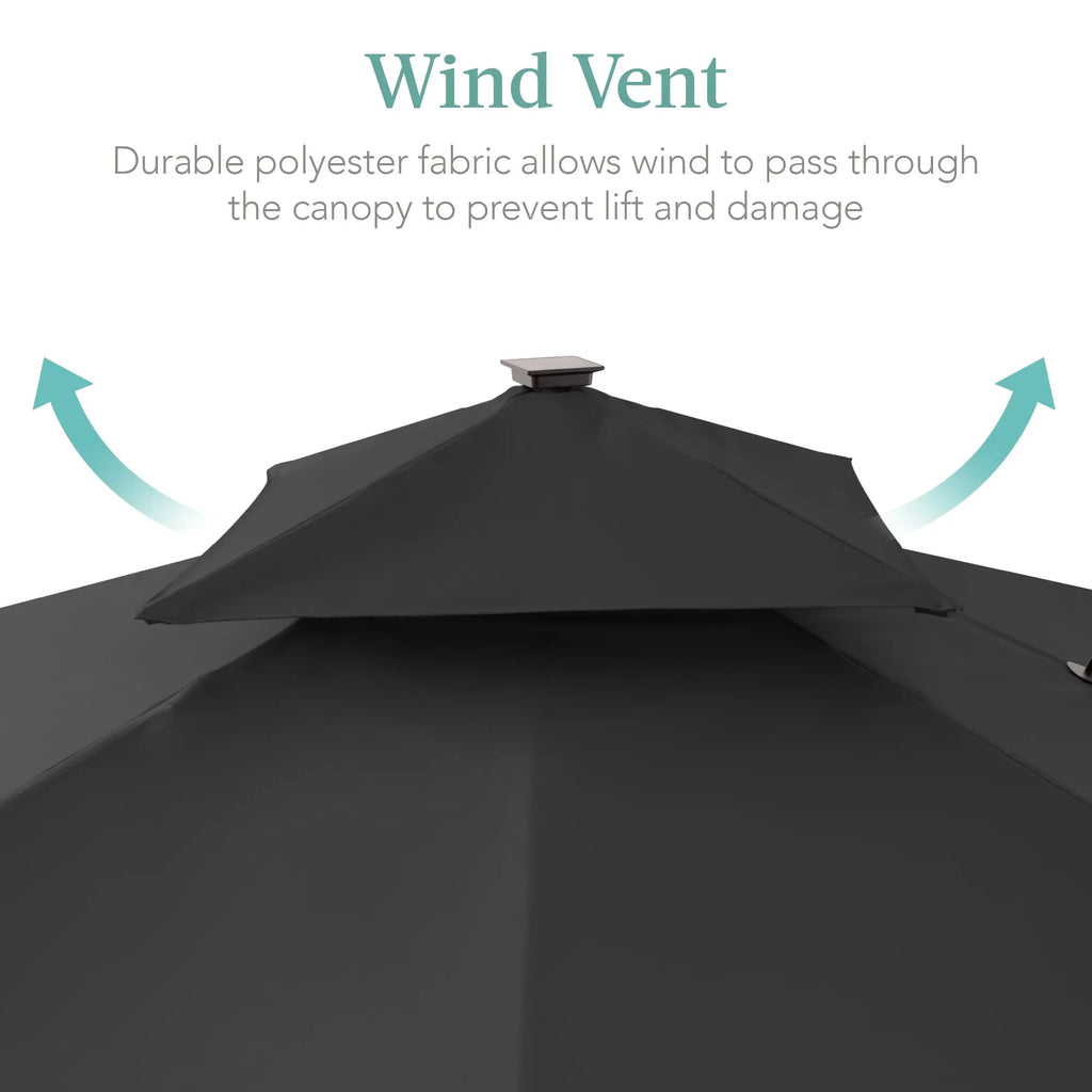 Nouveauté 2026 – Parasol de terrasse carré déporté à deux niveaux, 3 x 3 m, à éclairage solaire LED, avec base incluse (Best Choice Products, ) - Beige