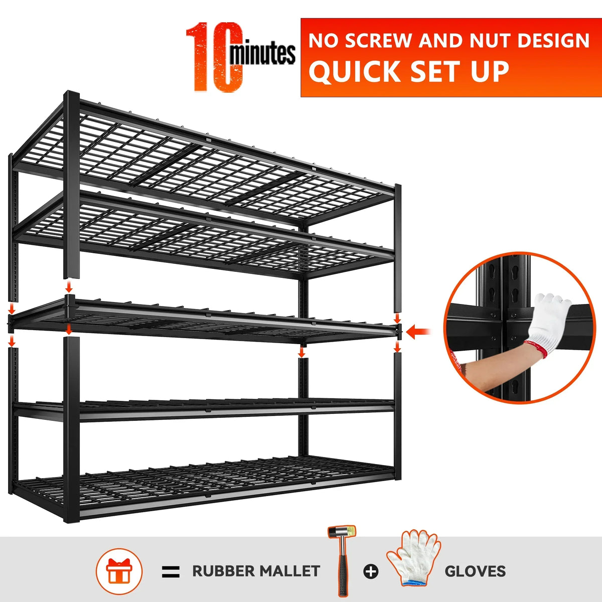 Nouveauté 2026 – Étagère de garage REIBII , 152 cm (L) x 61 cm (P) x 183 cm (H), robuste, supportant jusqu'à 1360 kg (3000 lb), réglable, 5 niveaux, en métal