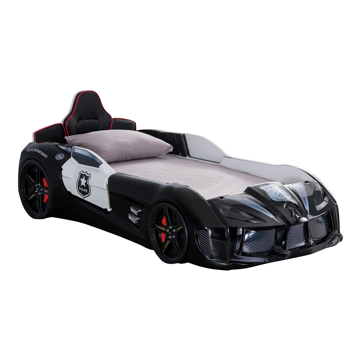 Nouveauté 2026 – Lit double en plastique pour enfants Dash Kids, motif voiture de course, avec LED et son, blanc, Furniture of America