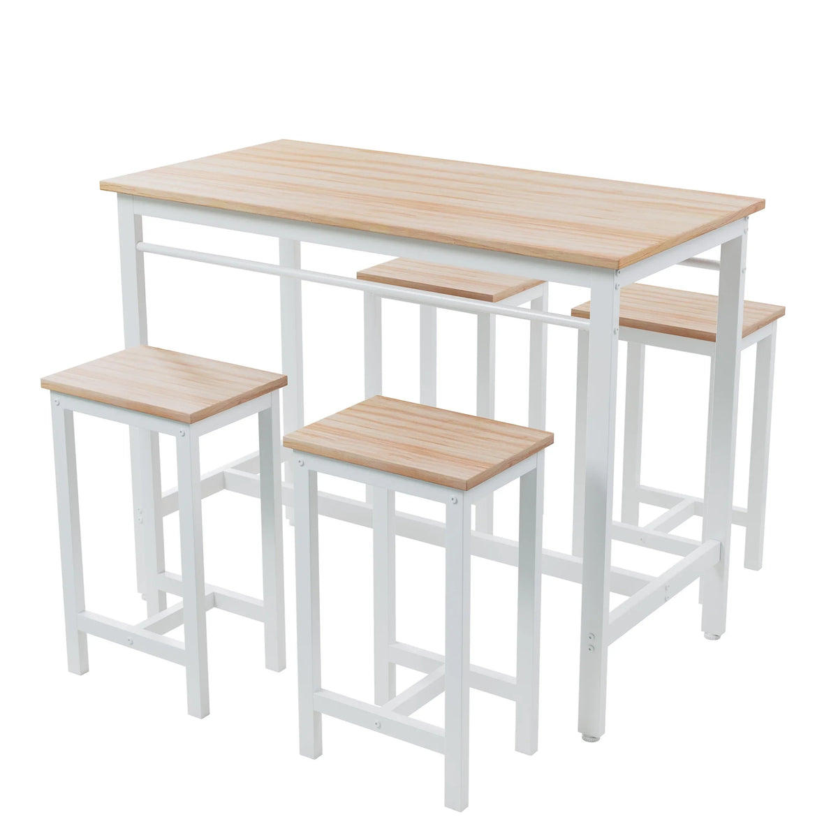Nouveauté 2026 – Ensemble de table haute 5 places , table de bar et tabourets assortis, table à manger minimaliste avec tabourets sans dossier, ensemble table et chaises de bar avec plateau en bois pour cuisine, appartement ou bistrot - Gain de place