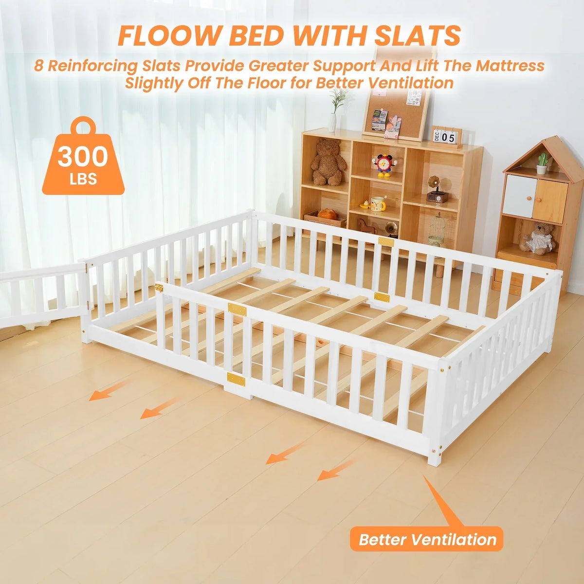 Nouveauté 2026 – Lit de sol Montessori pour tout-petits (taille jumelle), cadre de lit en bois massif avec barrière et porte, pour filles et garçons